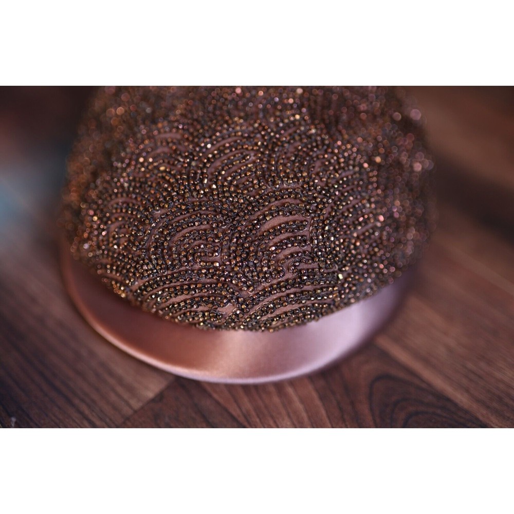 Vintage  Herzfeld's' Kansas City 100% Wool Brown beaded hat - Picture 2 of 10